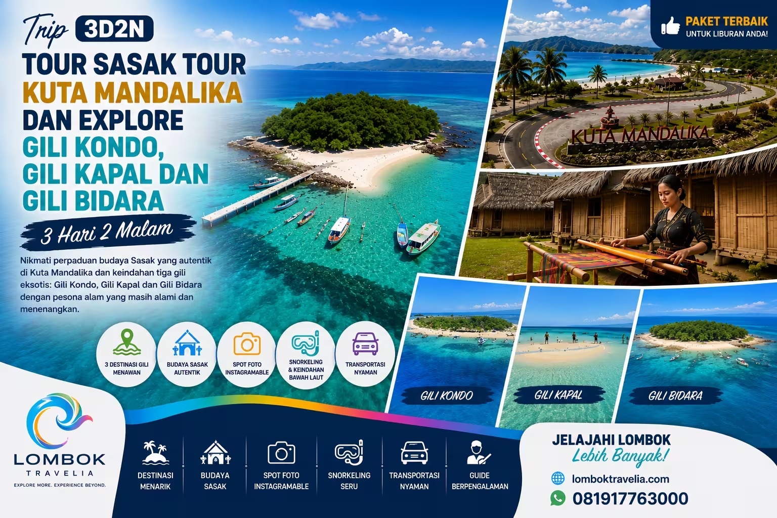 Paket 3D2N - Sasak Tour Kuta Mandalika dan Explore Gili Kondo, Gili Kapal, Gili Petagan