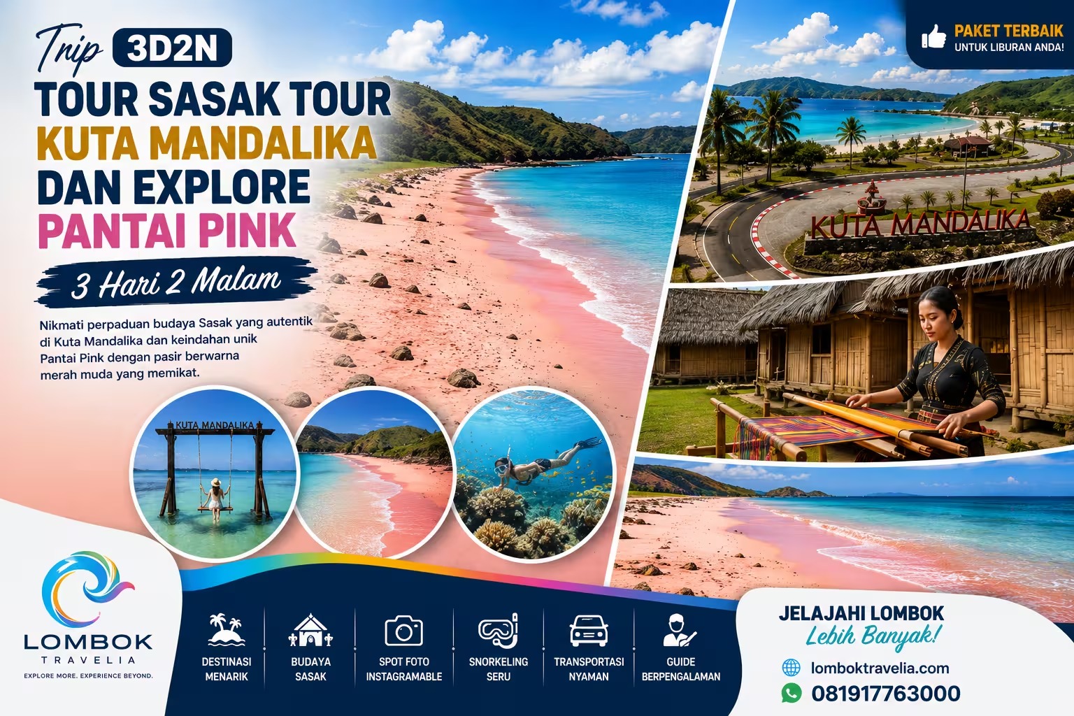 Paket 3D2N - Sasak Tour Kuta Mandalika dan Explore Pantai Pink