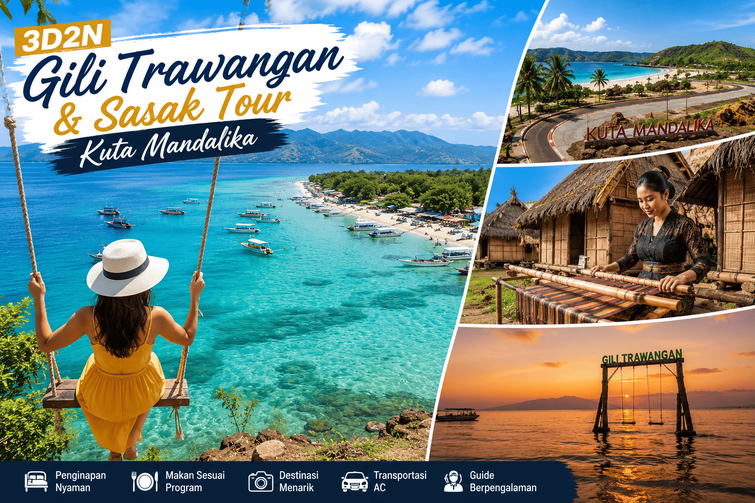 Paket 3D2N - Tour Gili Trawangan dan Sasak Tour Kuta Mandalika