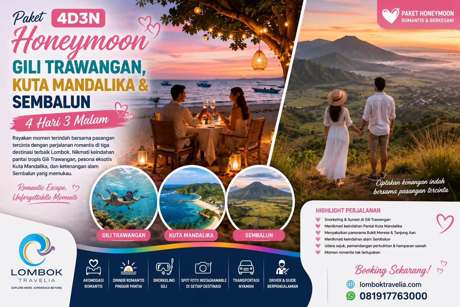 Paket 4D3N- Gili Trawangan, Kuta Mandalika, Sembalun.